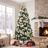 HOMCOM Árbol de Navidad 230 cm con 250 LED 1136 Ramas 8 Modos Bolas Cintas y Lazos Mando a Distancia y Base Plegable Verde(m-10)