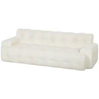 HOMCOM Canapea 3 locuri din chenille 211 cm, canapea living, șezut adânc, livrat comprimat fără asamblare, crem(m-9)