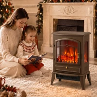 HOMCOM Chimenea Eléctrica 1000/2000 W con Efecto Llama 3 Vistas Termostato y Brillo Regulable Marrón(m-8)