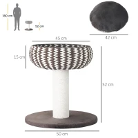 PawHut Árbol Rascador para Gatos Pequeño Altura 52 cm Torre Escalador de Gato con Cama Redonda Cojín de Felpa Suave y Poste Rascador 50x50x52 cm Café y Blanco(m-3)