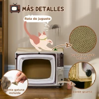 PawHut Rascador de Cartón para Gatos en Forma de Televisor con Ratón de Juguete 43x23x32,5 cm Arena(m-5)