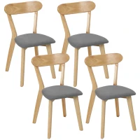 HOMCOM Lot de 4 Chaises de Salle à Manger, Chaises Cuisine, Assise Rembourrées en Lin, Dossier Incurvé, Gris et Bois Naturel(m-16)