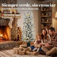 HOMCOM Árbol de Navidad Nevado con 100 Luces LED 120 cm 8 Modos 180 Ramas Verde y Blanco(m-4)