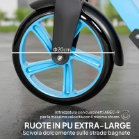 HOMCOM Monopattino Adulto Pieghevole con Manubri Regolabili, in Alluminio, Ruote Grandi di 200 mm, Ammortizzatore, Doppio Freno, Portata 100 kg, Blu(m-8)