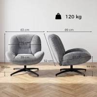 HOMCOM Sillón para salón giratorio lounge con asiento amplio, reposabrazos integrado, aspecto chenilla, gris oscuro(m-3)