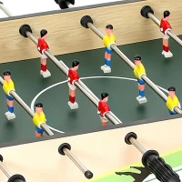 SPORTNOW Baby-Foot Enfant 18 Joueurs 2 Balles, Barres 360°, Poignées Antidérapantes, Compteurs de Score, 75x66x75cm, Bois Naturel(m-12)