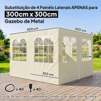 Outsunny 4 Paredes Laterais para Tenda 3x3 m Laterais de Tenda com Ganchos 8 Janelas e Proteção UV  Creme(m-3)