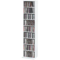 HOMCOM Estante de CD/DVD 9 Níveis Estante Vertical Estreita com 6 Prateleiras Ajustáveis para 260 CDs Branco(m-7)