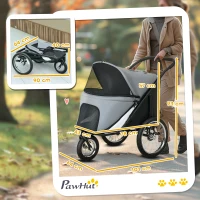 PawHut Carrito para Perros y Gatos Plegable hasta 20 kg Cochecito para Perros Medianos de 3 Ruedas de Goma y Frenos Cojín Gris(m-3)