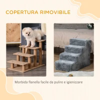 PawHut Scaletta per Cani Portatile a 4 Gradini, in Tessuto Vellutato Sfoderabile e Truciolato, 60x35x44 cm, Grigio(m-5)