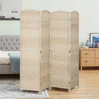 HOMCOM Paravent intérieur en bois 4 panneaux séparateur de pièce pliable pour salon chambre 180 x 180 cm chêne(m-10)