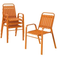 Outsunny Set 4 Sedie da Giardino Impilabili con Schienale Alto e Braccioli, in PP e Acciaio, 56x66x91 cm, Arancione(m-11)