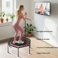 SPORTNOW Trampolino Elastico per Adulti Ø114cm, Tappeto Elastico con Maniglia Regolabile a 36 Molle Bungee, Rosso(m-6)