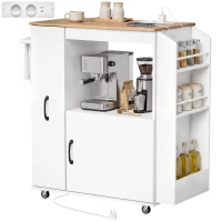 HOMCOM Desserte de Cuisine avec Prise Électrique, Meuble sur Roulettes, Blanc(m-7)