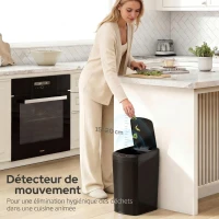 HOMCOM Poubelle de Cuisine Automatique 12 L en Acier Inoxydable, Poubelle à Capteur avec Couvercle, 28 x 22 x 41 cm, Noir(m-4)
