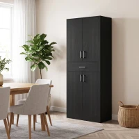 HOMCOM Aparador alto armario de cocina 4 puertas 2 armarios y 1 cajón central altura 180 cm con 2 estantes regulables negro(m-10)