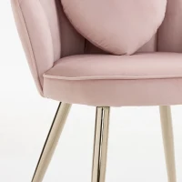 HOMCOM Accent Chair Velvet Upholstered Armchair Lotus Back Heart Pillow Lumbar Pillow Metal Legs Soft Pink(m-11)