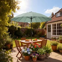 Outsunny 2 m Shanghai Garden Parasol Umbrella with 16 Fibreglass Ribs, Outdoor Parasol Sun Shade with Crank & Tilt, Turquoise(m-10)
