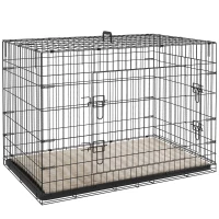 PawHut Hundekäfig klappbar Hundebox mit 2 Türen, Transportkäfig mit ausziehbare Bodenschale Kissen 106 x 71,5 x 76 cm Schwarz(m-1)