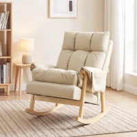 HOMCOM Fauteuil à bascule en tissu technique rembourré, Assise profonde, Poches latérales, Pieds en bois d'hévéa, Beige(m-6)