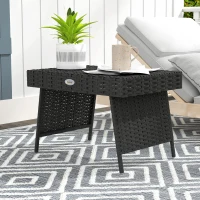 Outsunny Foldable Outdoor Side Table, Rattan Garden Coffee Table with Steel Frame, Space Saving Bistro Garden Furniture for Patio, Balcony, 60 x 41 x 41 cm, Black(m-10)