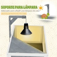 PawHut Casa de Tortugas de Madera con Estante Soporte para Lámpara Paneles Transparentes Techo Abatible Bandeja Gris(m-7)