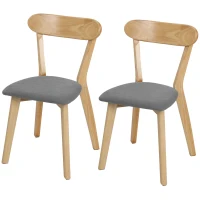 HOMCOM 2er-Set Esszimmerstühle, Küchenstühle, gepolsterte Sitzflächen in Leinenoptik, geschwungene Rückenlehne, Grau und Naturholz(m-7)