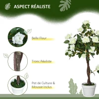 Outsunny Arbre à Roses Artificiel 90 cm en Plastique, 21 Fleurs, 350 Feuilles en Tissu, Pot, Facile à Entretenir, Blanc(m-4)