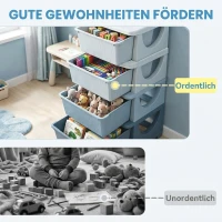 HOMCOM Aufbewahrungsboxen für Kinder, 4 Schubladen, abgerundete Kanten, erhöhtes Design, Kunststoff, Blau(m-5)