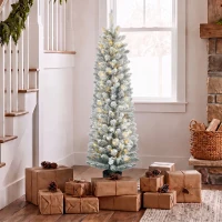 HOMCOM Árbol de Navidad Nevado con 150 Luces LED 150 cm 8 Modos 250 Ramas Verde y Blanco(m-8)