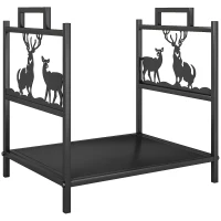Outsunny Estante de Leña Metálico con Asas 42,5x33,5x43 cm Soporte de Madera para Chimenea para Jardín Terraza Negro(m-1)