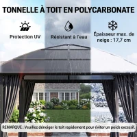 Outsunny Tonnelle de jardin structure aluminium toit polycarbonate imperméable UV 60+ parois latéraux 3 x 3 m gris foncé(m-4)