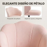 HOMCOM Silla de Oficina Forma de Pétalo con Ruedas de Terciopelo Función Basculante Asiento Ancho Altura Ajustable Rosa(m-5)