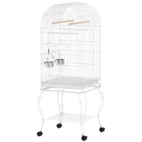 PawHut Jaula para Pájaros con Ruedas y Estante 51x51x153 cm con Parte Superior Abatible Comederos y Bandeja Extraíble Blanco(m-11)