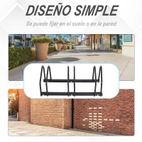 HOMCOM Aparcamiento para 3 Bicicletas Soporte de Acero para Aparcar Bicicletas en el Suelo Estacionamiento para Interior y Exterior 70,5x33x27 cm Negro(m-6)