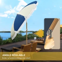 Outsunny Parasol inclinable rond Ø 225 cm avec franges polyester haute densité anti-UV mât démontable, vintage bleu et beige(m-4)