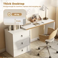 HOMCOM L Shaped Computer Desk with 3 Drawers, 163 x 39 cm Corner Desk, Thick Tabletop, Office Table, White Wood Effect(m-6)