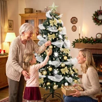 HOMCOM Árbol de Navidad 180 cm con 200 LED 800 Ramas 8 Modos Bolas Cintas y Lazos Mando a Distancia y Base Plegable Verde(m-9)