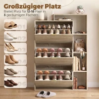 HOMCOM Schuhschrank mit verstellbaren Trennwänden, offenen Fächern und 3 Klappfächern, Naturholz(m-4)