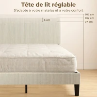 HOMCOM Cadre de Lit 140 x 190 cm avec Sommier, Tête Réglable, Lit Double Rembourré en Velours Côtelé, Sans Bruit, Gris Clair(m-4)
