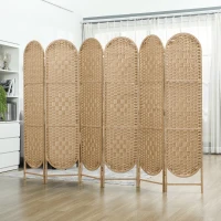 HOMCOM Paravent interieur ovale 6 panneaux 240 x 170 cm séparateur de pièce pliable, léger et tissé, bois naturel(m-2)