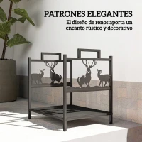 Outsunny Estante de Leña Metálico con Asas 42,5x33,5x43 cm Soporte de Madera para Chimenea para Jardín Terraza Negro(m-6)