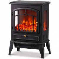 HOMCOM Chimenea Eléctrica 1000/2000 W con Efecto Llama 3 Vistas Termostato y Brillo Regulable Negro(m-11)