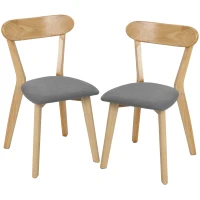 HOMCOM Set de 2 scaune de dining, scaune pentru bucătărie, șezut tapițat aspect in, spătar curbat, gri și lemn natural(m-1)