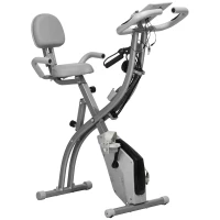 HOMCOM Bicicleta Estática Plegable 3 en 1 con Respaldo y 8 Niveles Resistencia Magnética, Bicicleta Estática en Casa Ajustable con Monitor LCD Volante Bandas Sensor de Pulso Soporte de Teléfono Gris(m-8)