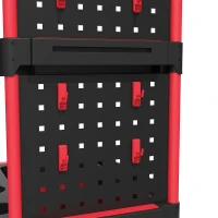 HOMCOM 3-Tier Rolling Tool Cart with Pegboard and Hooks, Storage Trolley Wheel Cart with Brakes, Black & Red(m-13)
