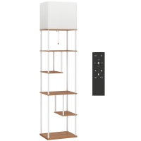 HOMCOM Lámpara de Pie con Estantes Temperaturas de Color Ajustable 3000K-6500K Control Remoto Bombilla E27 Natural