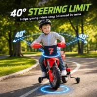 AIYAPLAY 12V Kids Electric Motorbike, Ride on Motorcycle with Dual Motors, Training Wheels, Rear Suspension for 3-6 Years, Red(m-6)