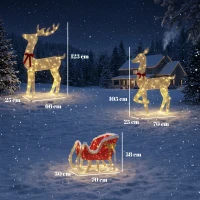 Outsunny Außen-Weihnachtsrentier mit 3D-Schlitten, 3-teilig, mit 200 warmweißen LEDs, 8 Modi und Timer(m-3)