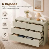 HOMCOM Cómoda de 6 Cajones Sinfonier Moderno, Soporte para TV hasta 47 Pulgadas 100x35x69 cm Marrón Claro(m-5)